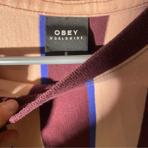OBEY short sleeve pink tee with a few colours and stripes - Picture 4 of 7